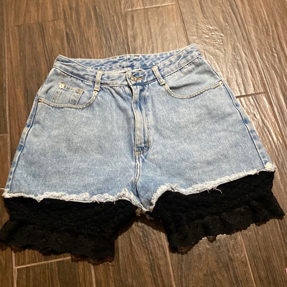 0401~Vintage Effect Denim Lace up Shorts